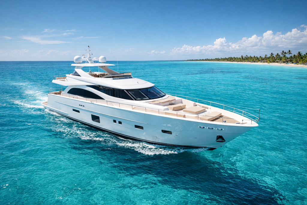 Private boat tour in Cancun with turquoise Caribbean water and group onboard